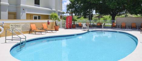 Outdoor pool, open 8:00 AM to 10:00 PM, pool umbrellas, pool loungers