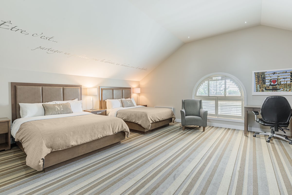 Premium bedding, desk, soundproofing, iron/ironing board