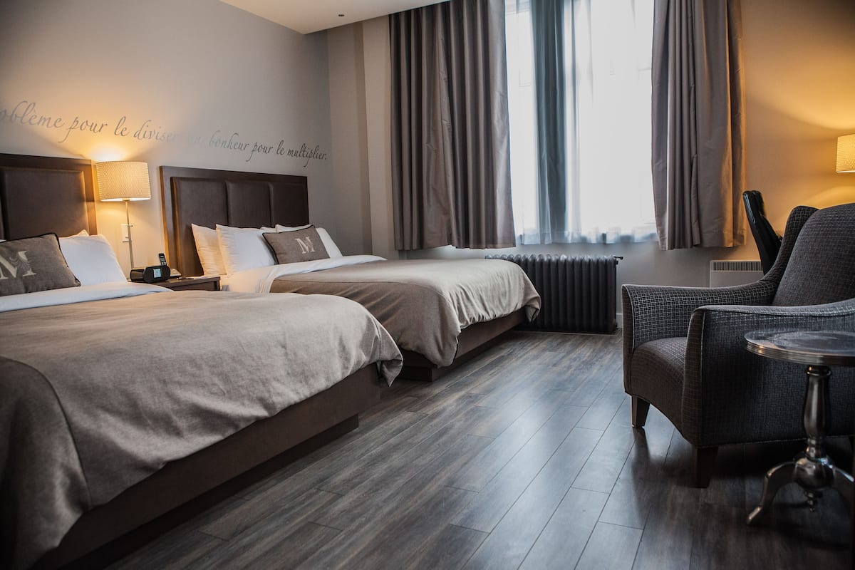 Premium bedding, desk, soundproofing, iron/ironing board