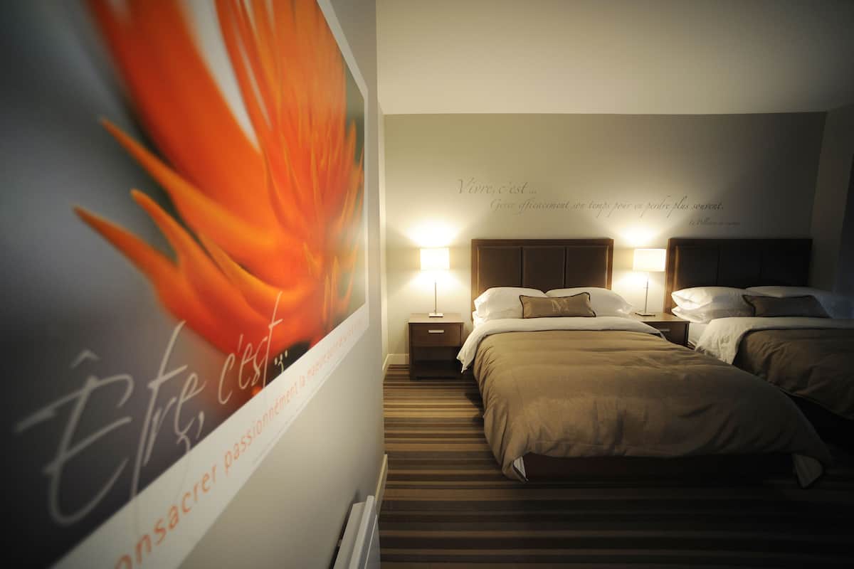 Premium bedding, desk, soundproofing, iron/ironing board