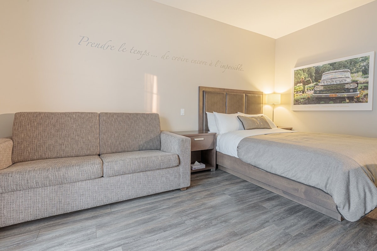 1 bedroom, premium bedding, desk, soundproofing