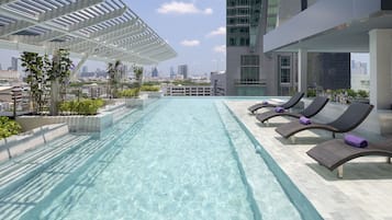 Outdoor pool, pool umbrellas