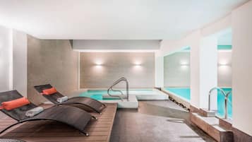 Indoor pool, open 8:00 AM to 10:00 PM, sun loungers