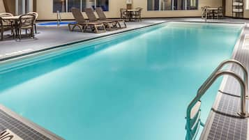 Indoor pool, open 8:00 AM to 10:00 PM, pool loungers