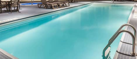 Indoor pool, open 8:00 AM to 10:00 PM, sun loungers