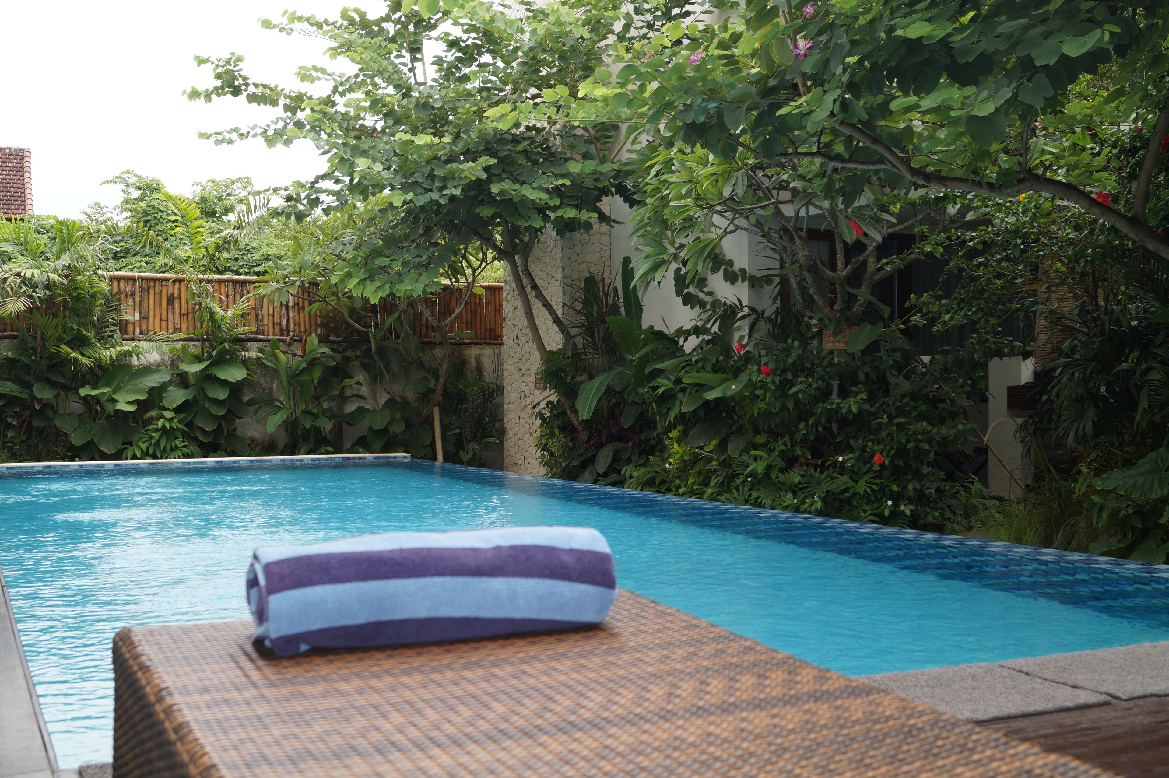 outdoor pool, pool loungers