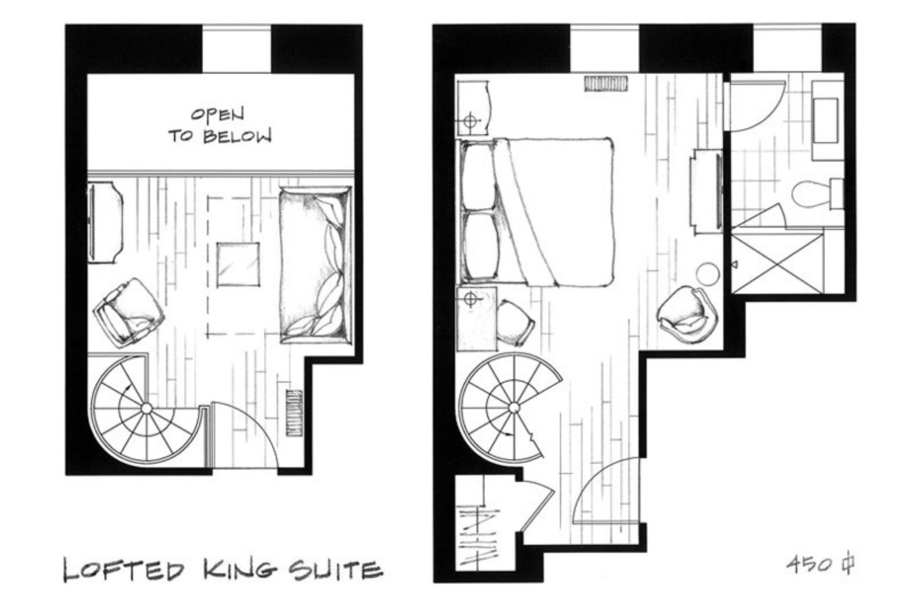 A lofted king suite with a wheelchair-accessible bathroom, a large window, and a spacious layout.