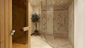 Shower, free toiletries, hair dryer, towels