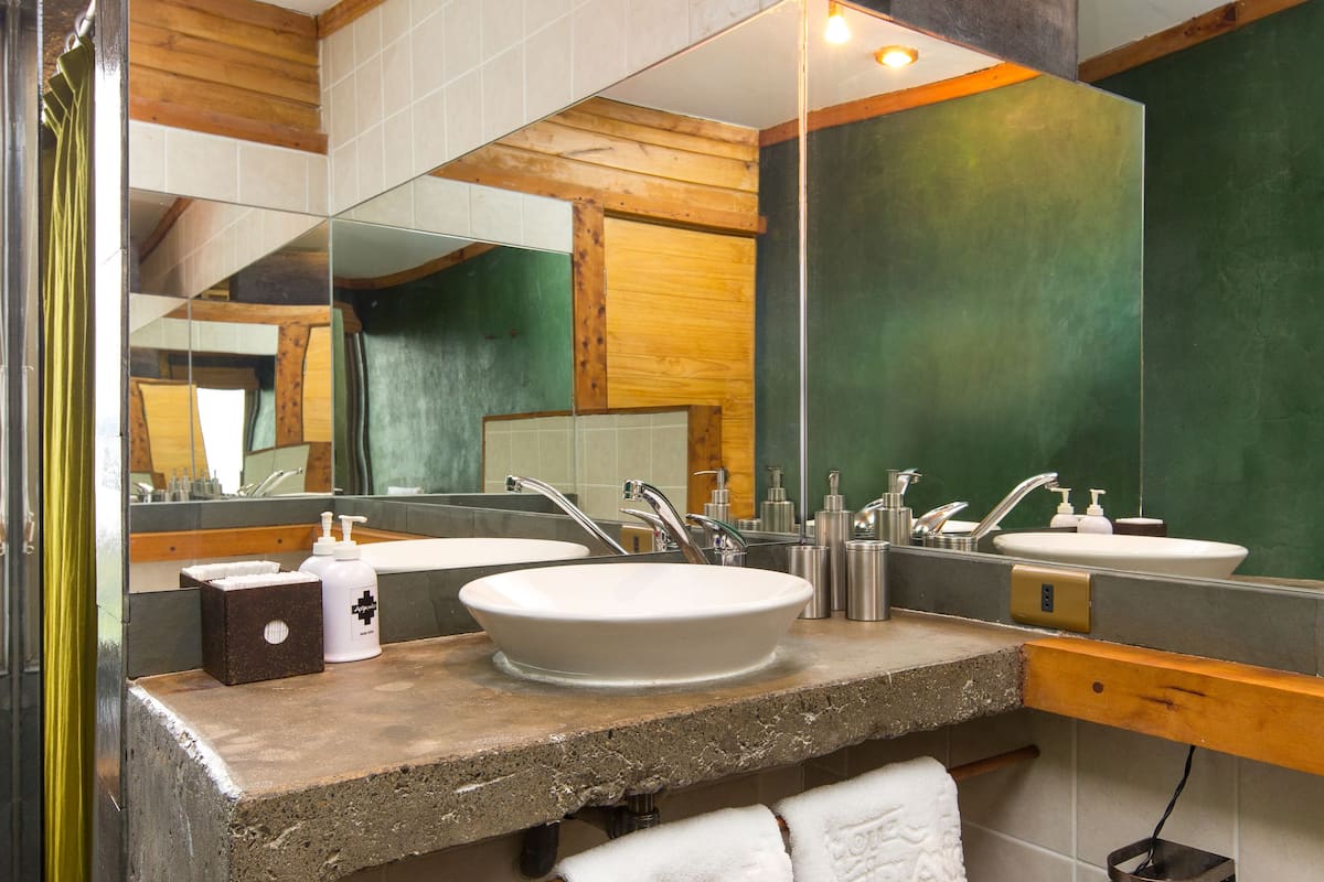 shower, free toiletries, towels