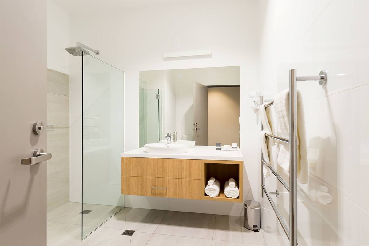 shower, free toiletries, hair dryer, towels