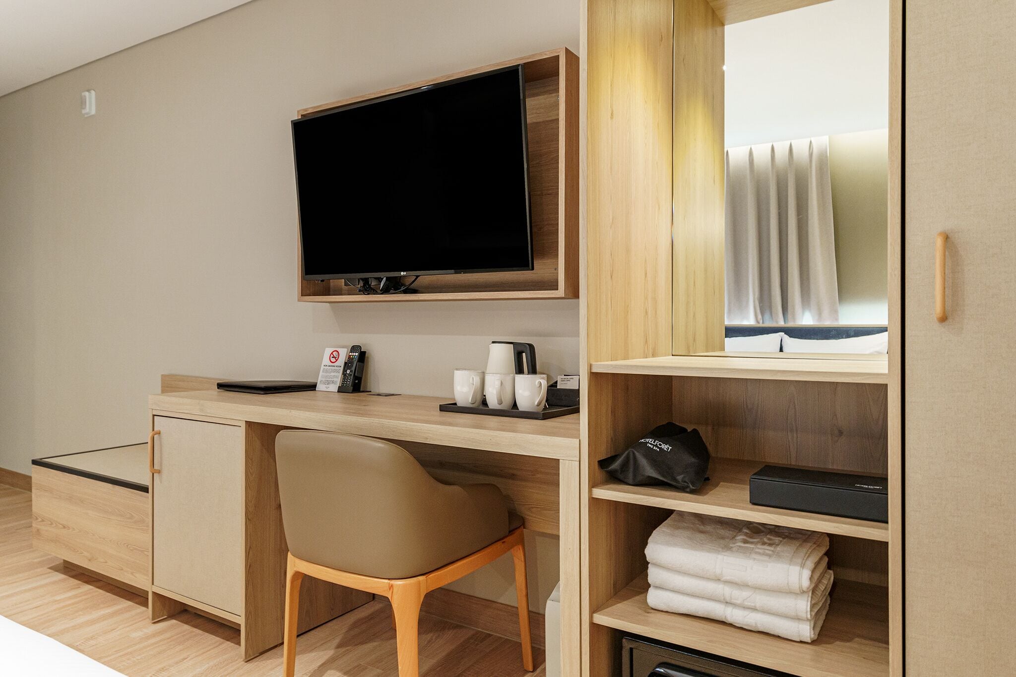 deluxe hinoki family twin - free breakfast for 2 (rice noodle) - room is larger than most | living area | 43-inch flat-screen tv with digital channels, tv, netflix