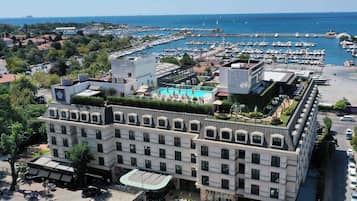 Enjoy stunning sea views and easy access to water activities from this hotel's rooftop pool area.