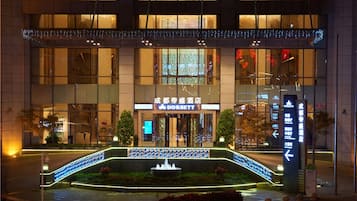 Façana frontal de l'allotjament (vespre/nit)