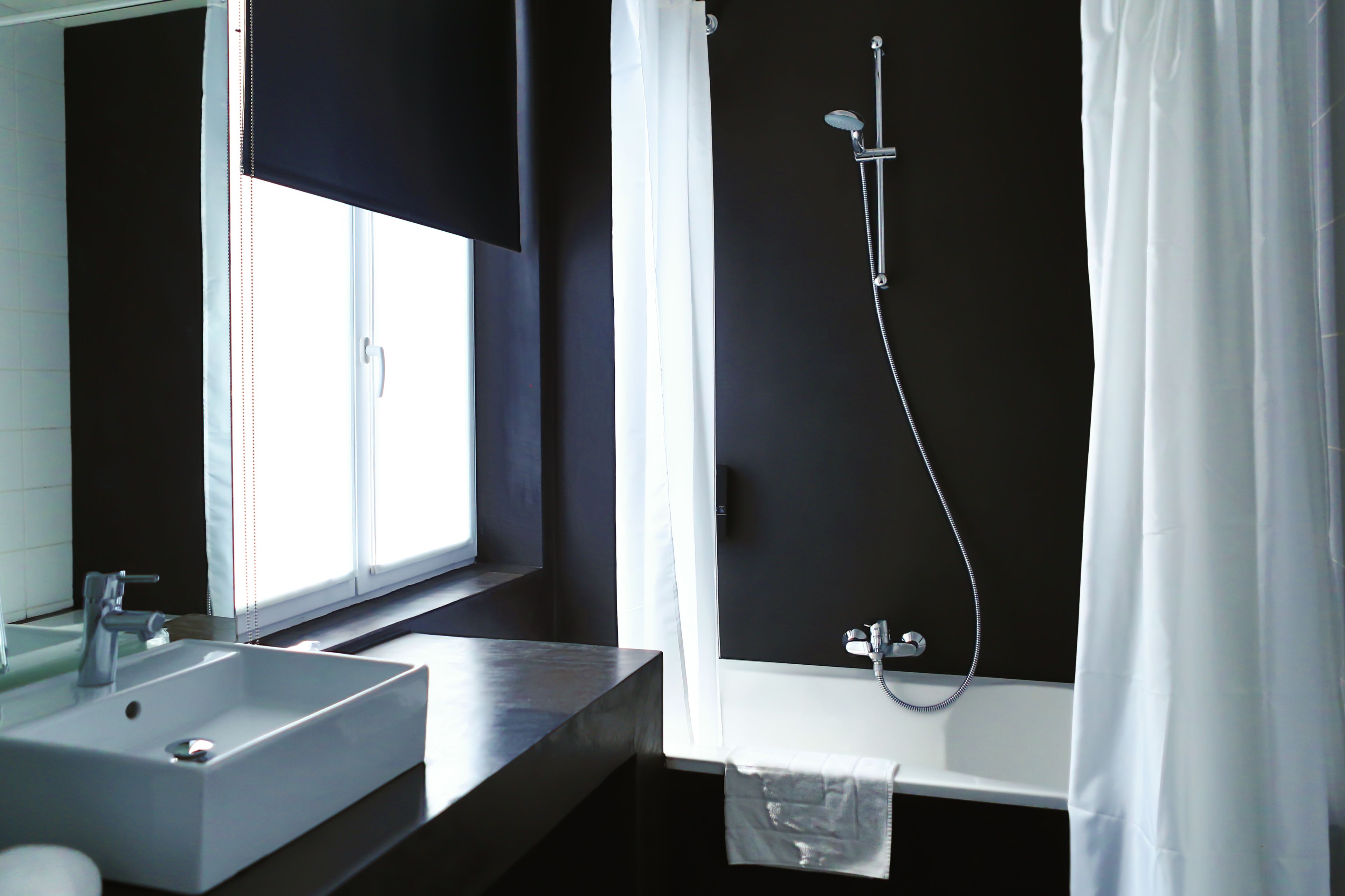 combined shower/bathtub, free toiletries, hair dryer, towels