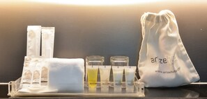 Deep soaking tub, rainfall showerhead, hair dryer, bathrobes