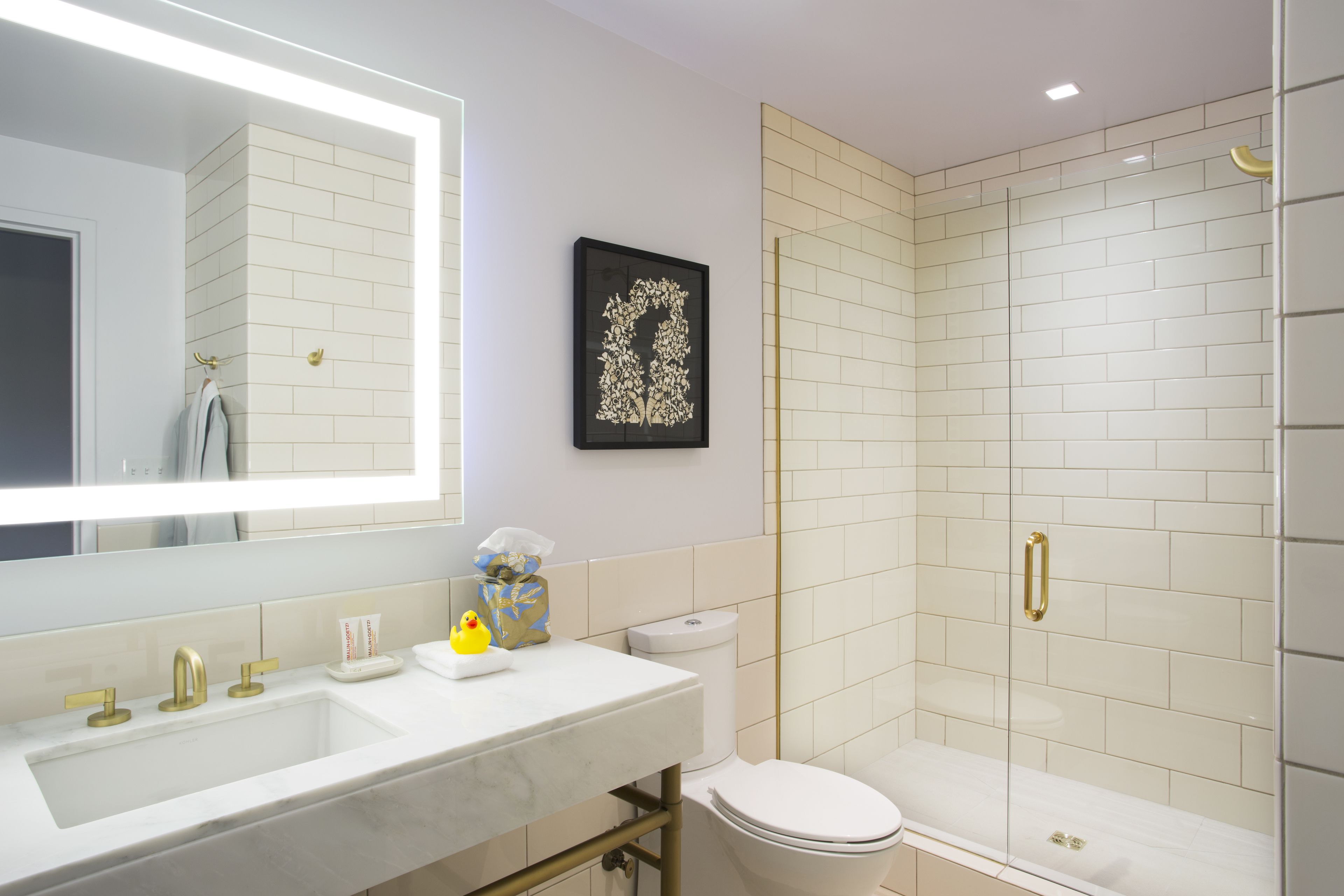 eco-friendly toiletries, hair dryer, towels