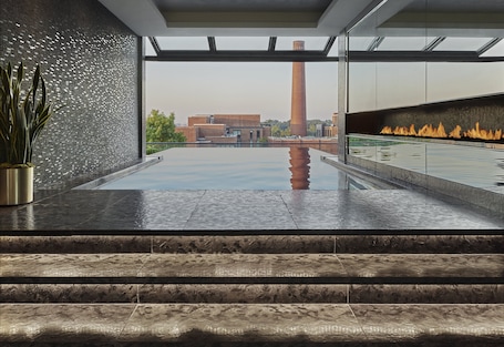 Indoor pool, outdoor pool, pool umbrellas, sun loungers