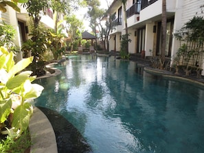 Outdoor pool, sun loungers