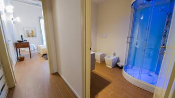 Hair dryer, bidet, towels