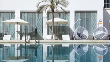 Indoor pool, outdoor pool, open open 24 hours a day, pool umbrellas