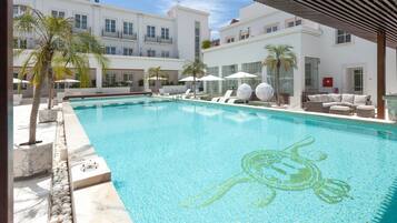 Indoor pool, outdoor pool, open open 24 hours a day, pool umbrellas