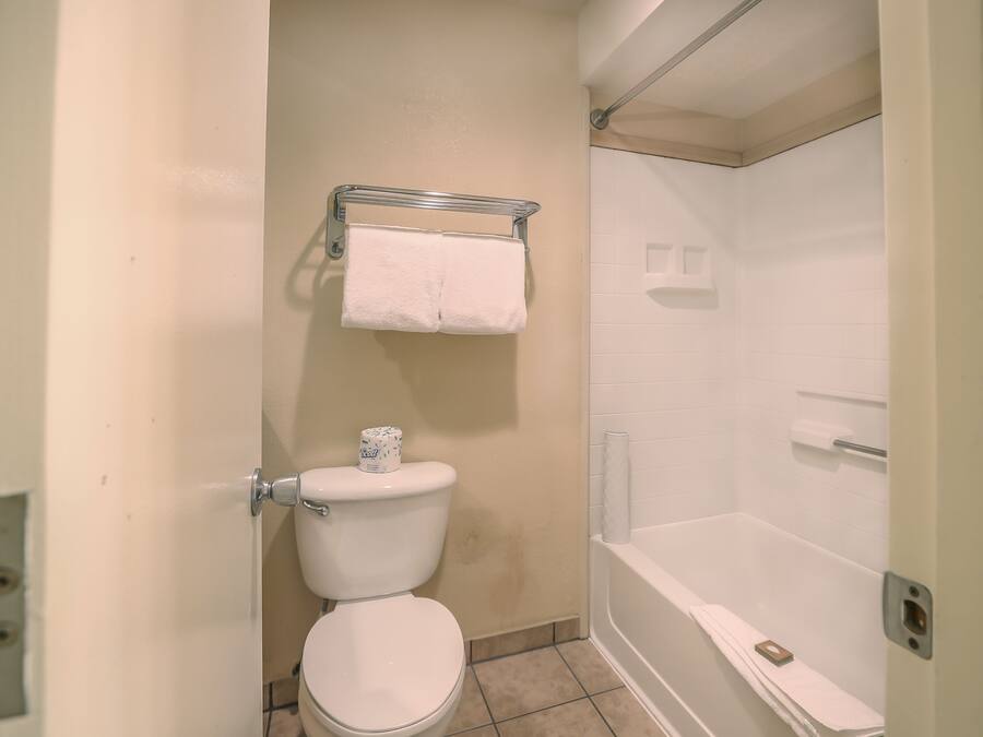 A bathroom with a toilet, a shower, and a bathtub.