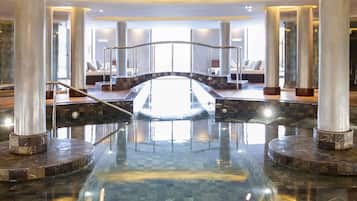 Indoor pool, seasonal outdoor pool, pool umbrellas, sun loungers