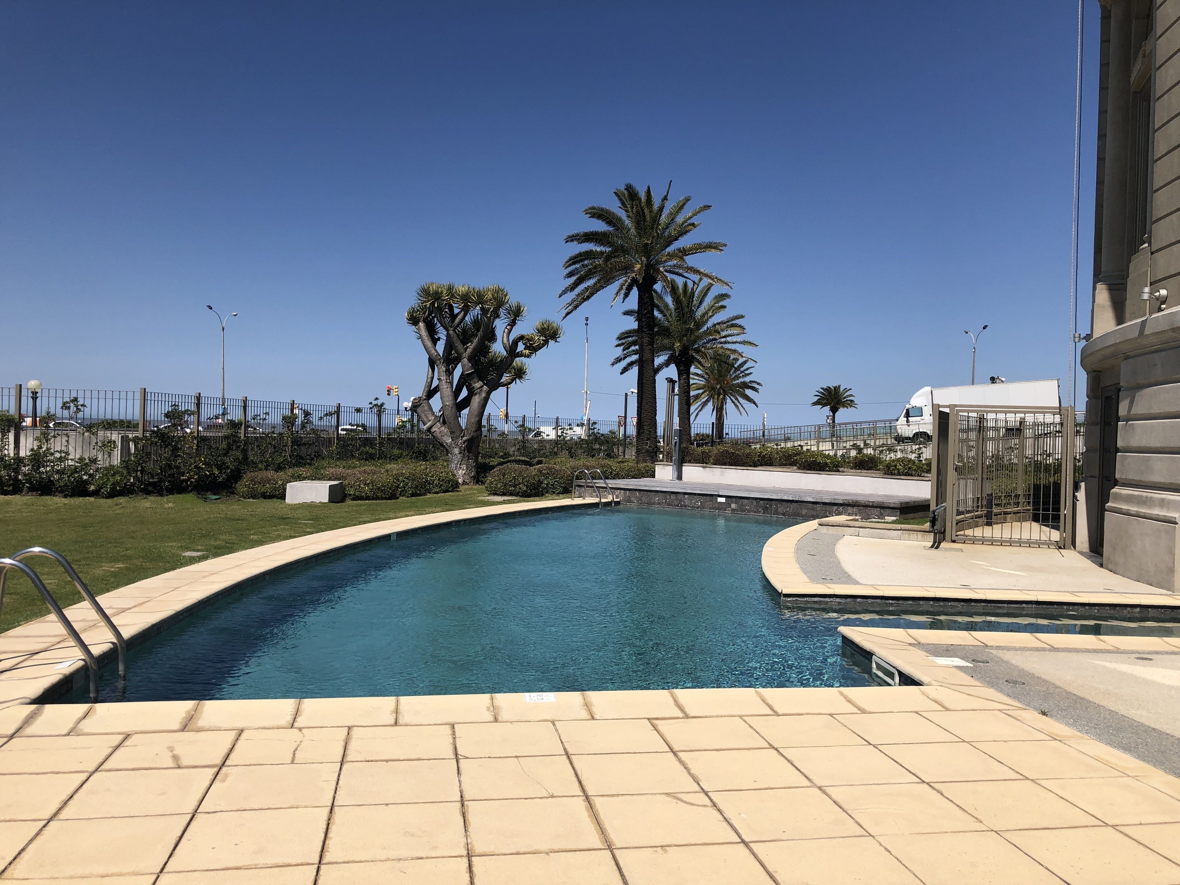 indoor pool, seasonal outdoor pool, pool umbrellas, pool loungers