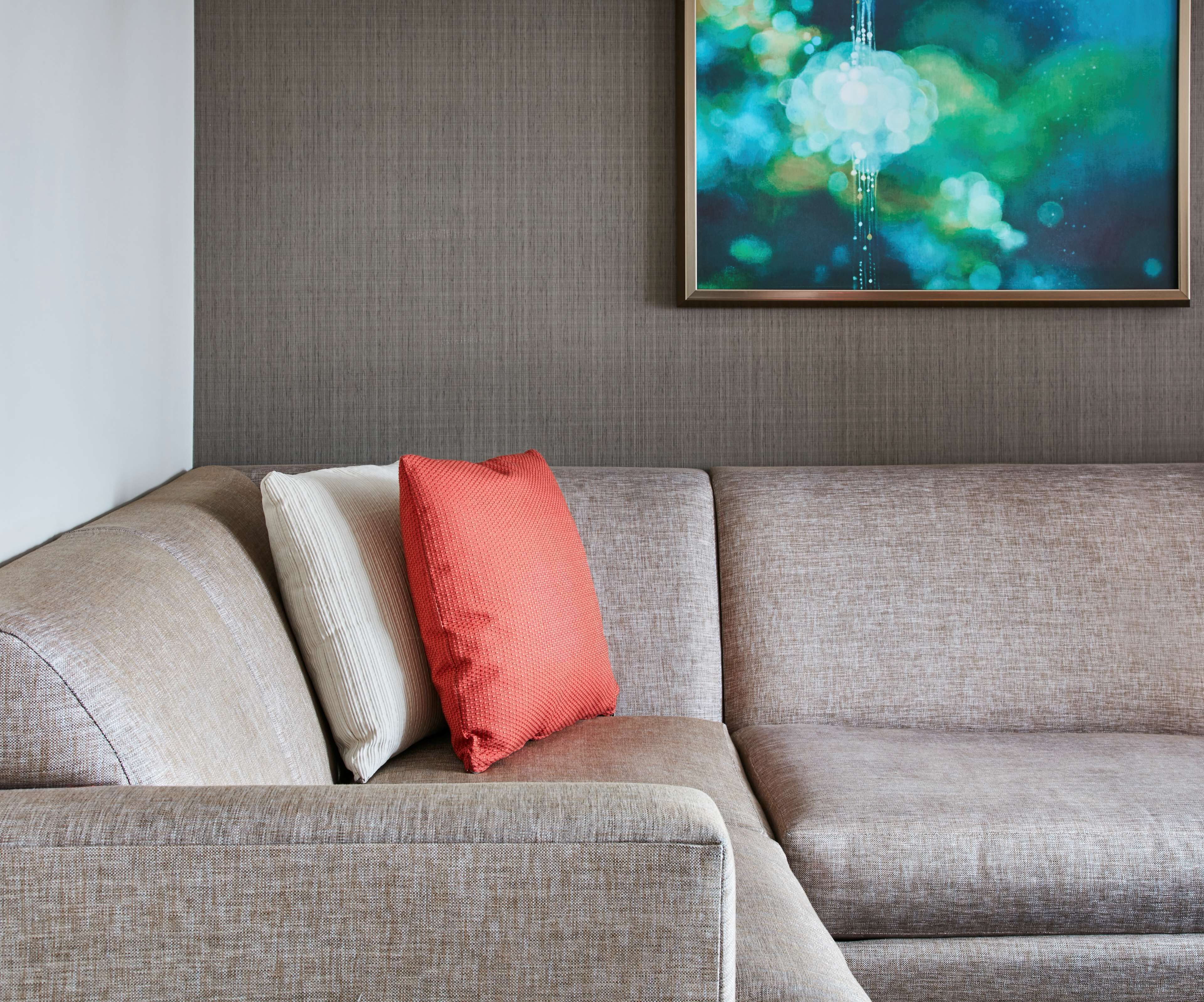 hypo-allergenic bedding, desk, laptop workspace, blackout curtains