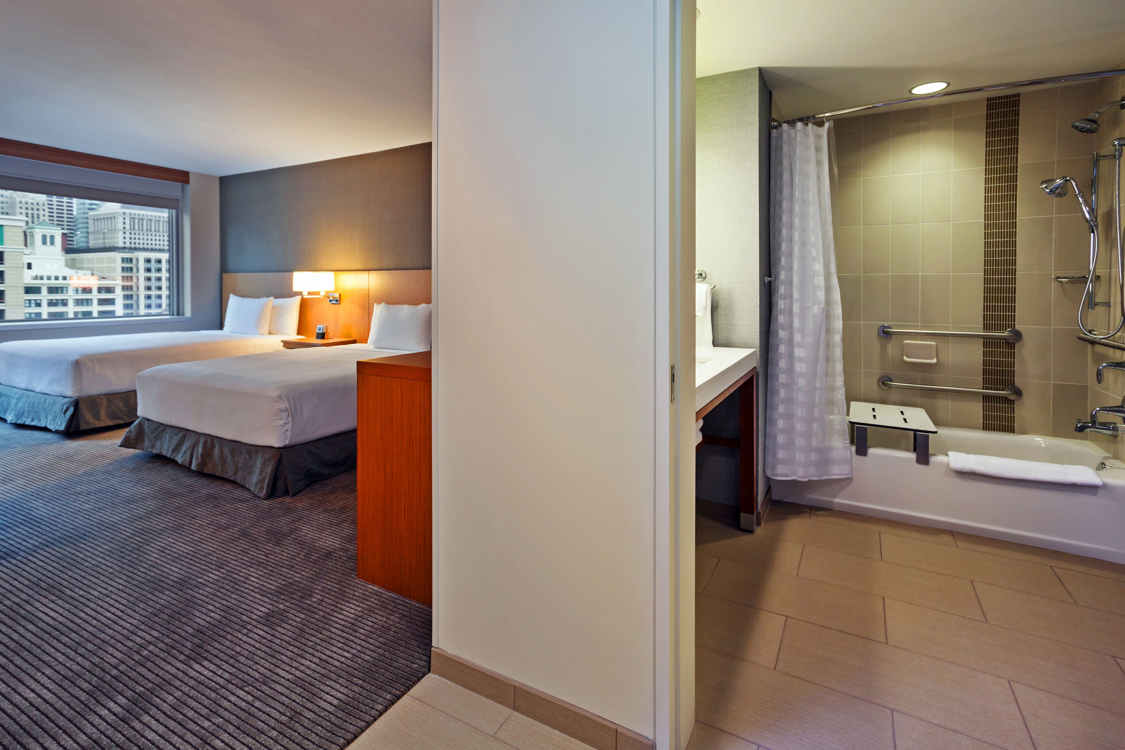 room, 2 queen beds, accessible, bathtub | bathroom | designer toiletries, hair dryer, towels