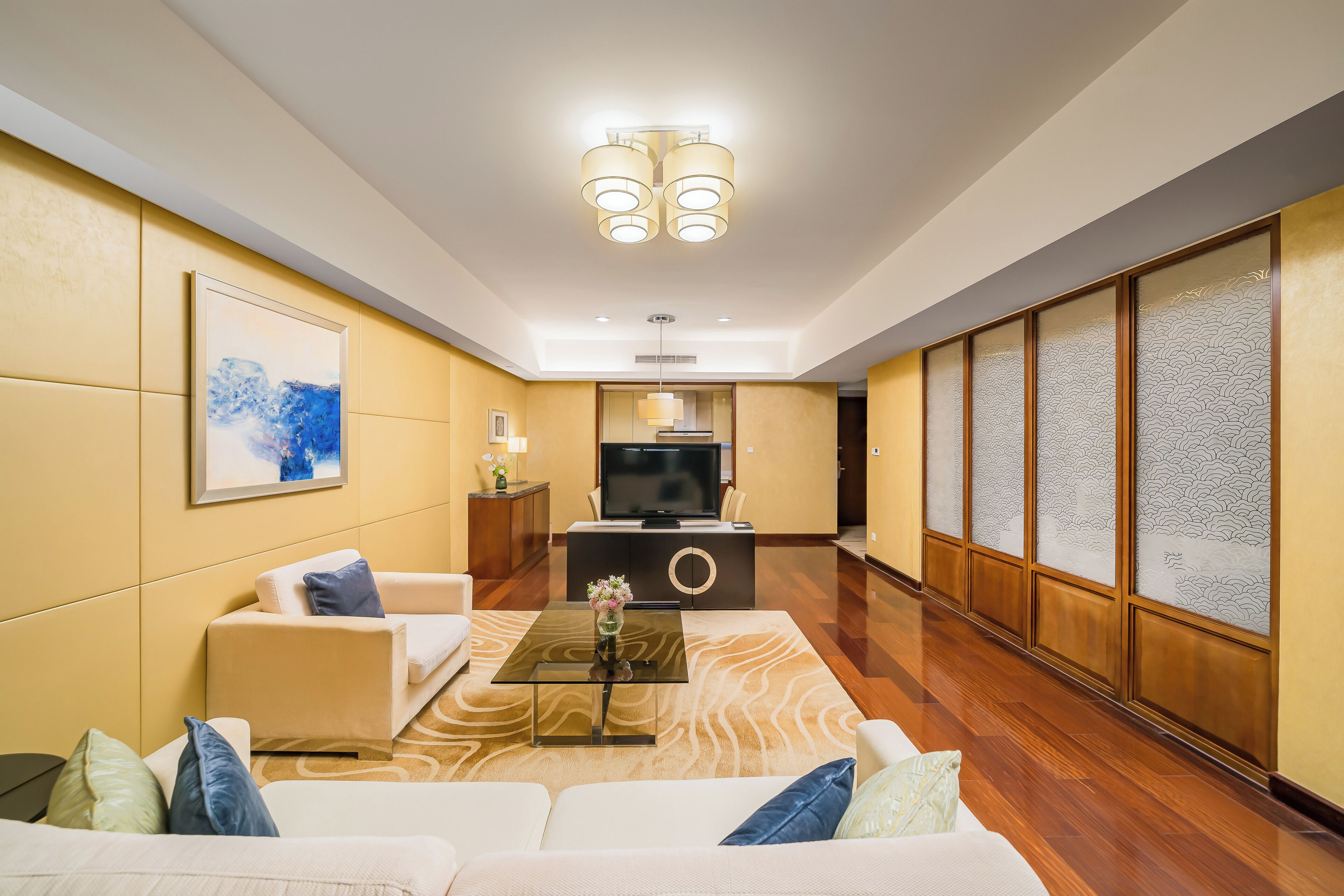 42-inch flat-screen TV with cable channels, TV