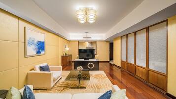 42-inch flat-screen TV with cable channels, TV