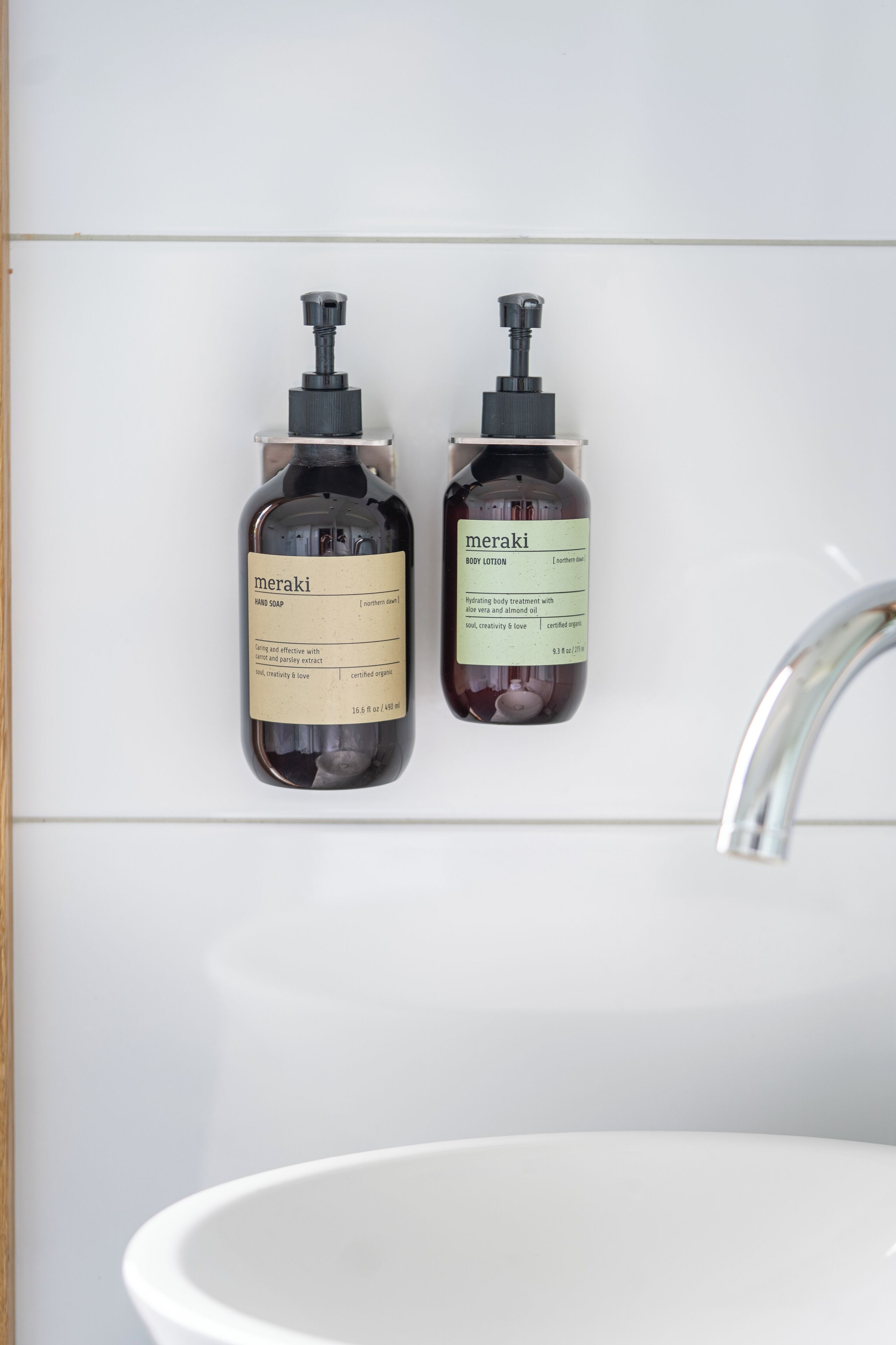 Designer toiletries, hair dryer, heated floors, towels