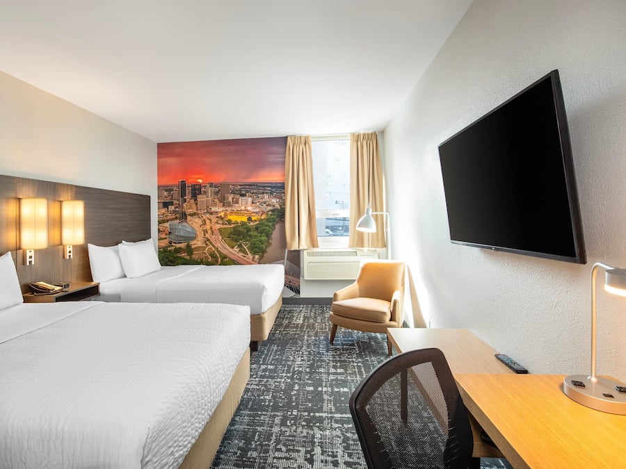 Standard Room, 2 Queen Beds, Non Smoking | Pillowtop beds, desk, iron/ironing board, travel crib