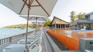 Utomhuspool och solstolar