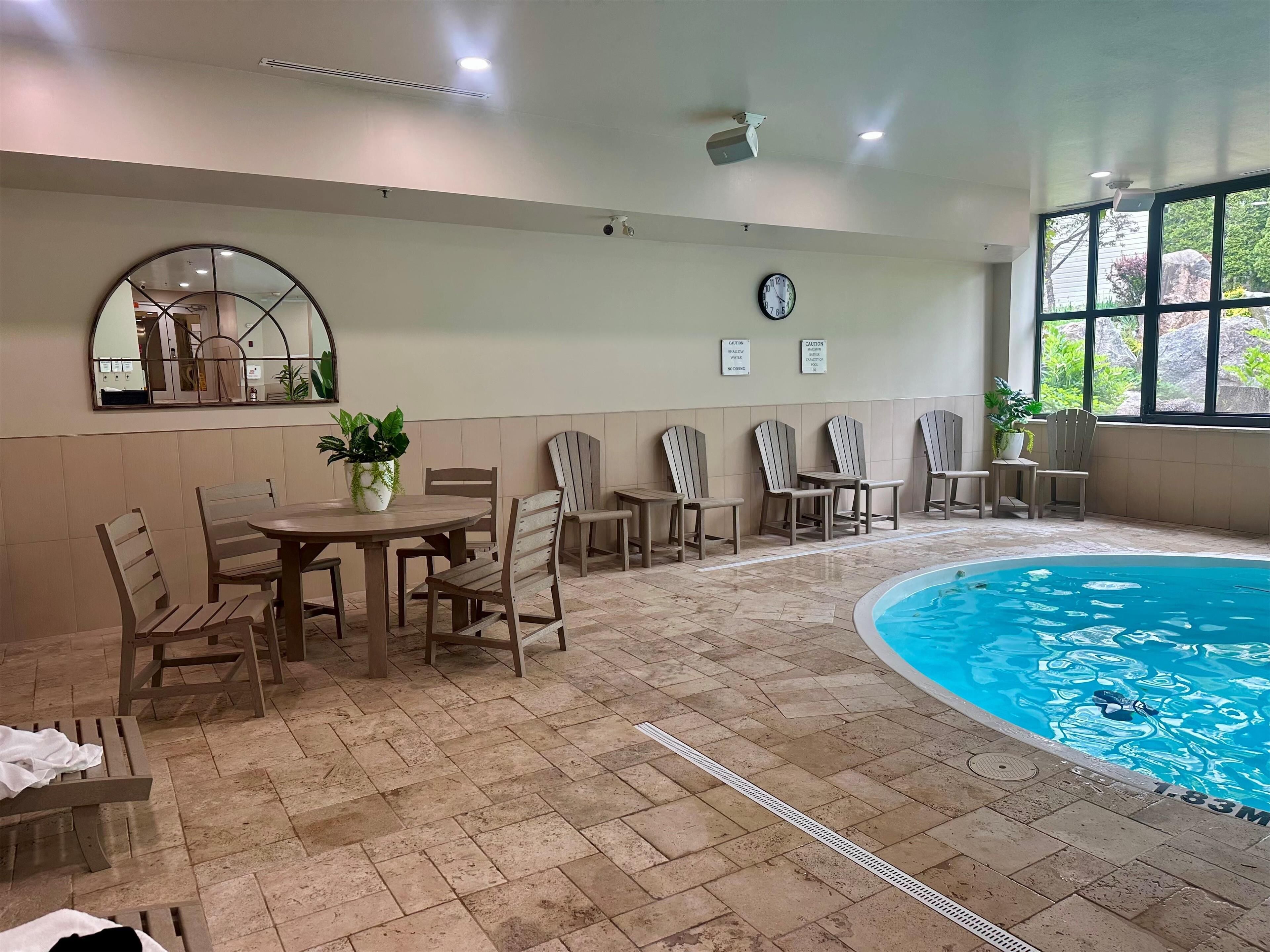 Indoor pool, open 8:00 AM to 10:00 PM, sun loungers