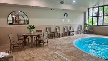 Indoor pool, open 8:00 AM to 10:00 PM, sun loungers