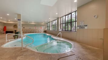 Indoor pool, open 8:00 AM to 10:00 PM, sun loungers