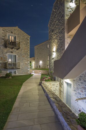 Front of property - evening/night - Thirides Beach Resort (East Mani)