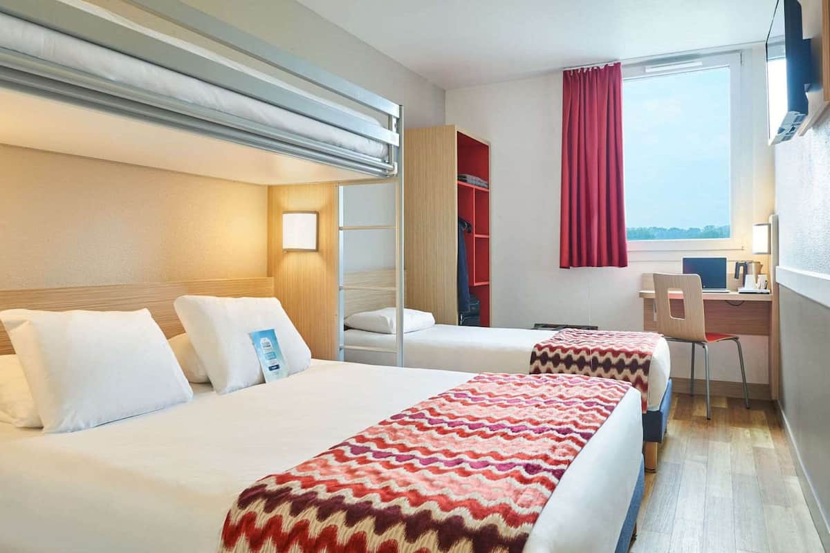 standard room, multiple beds | desk, blackout curtains, soundproofing, iron/ironing board