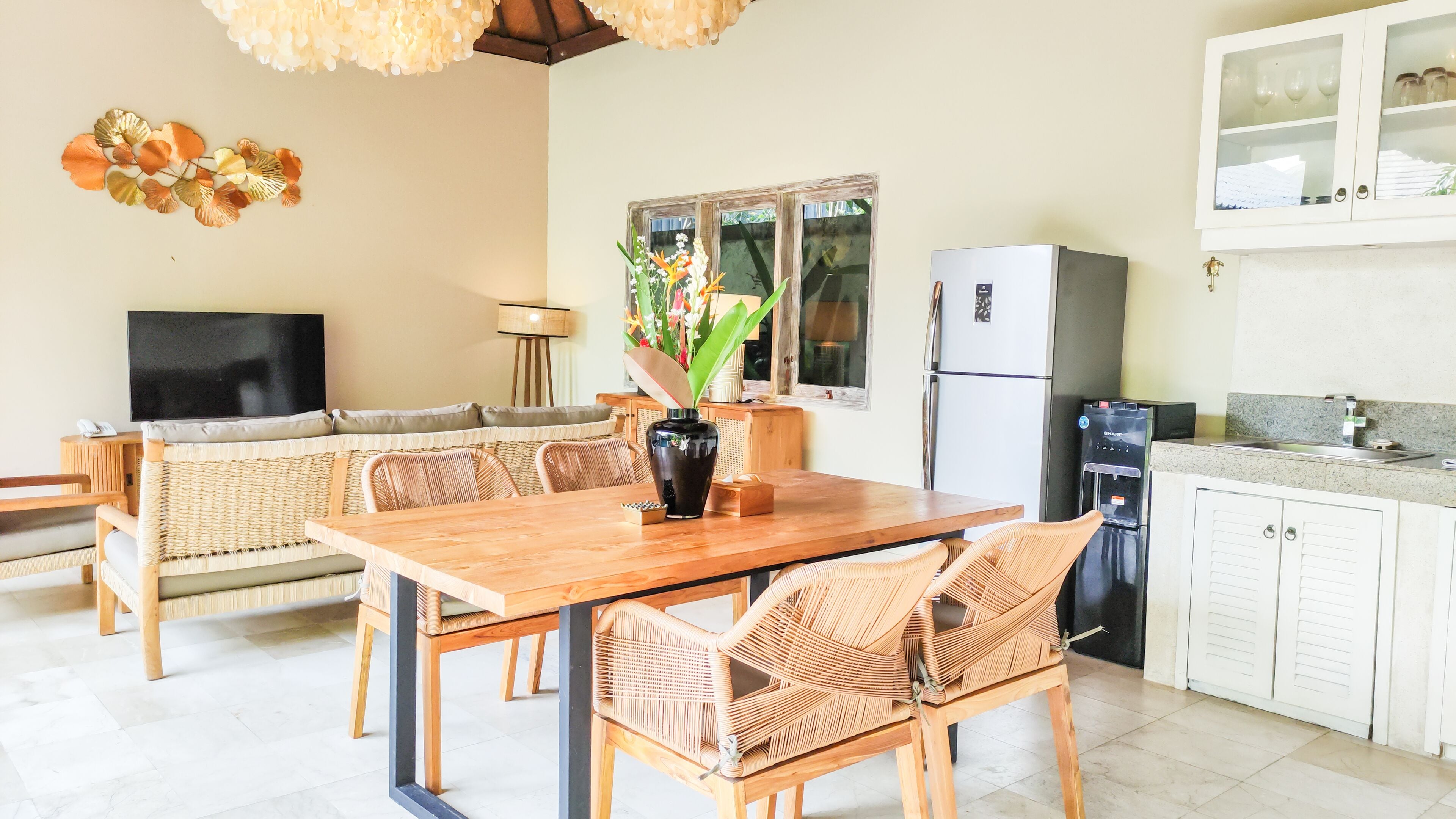 premier villa, 2 bedrooms, accessible, pool view | living area | 32-inch led tv with cable channels, tv, dvd player