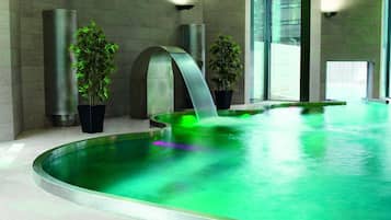 Indoor pool, outdoor pool, pool loungers