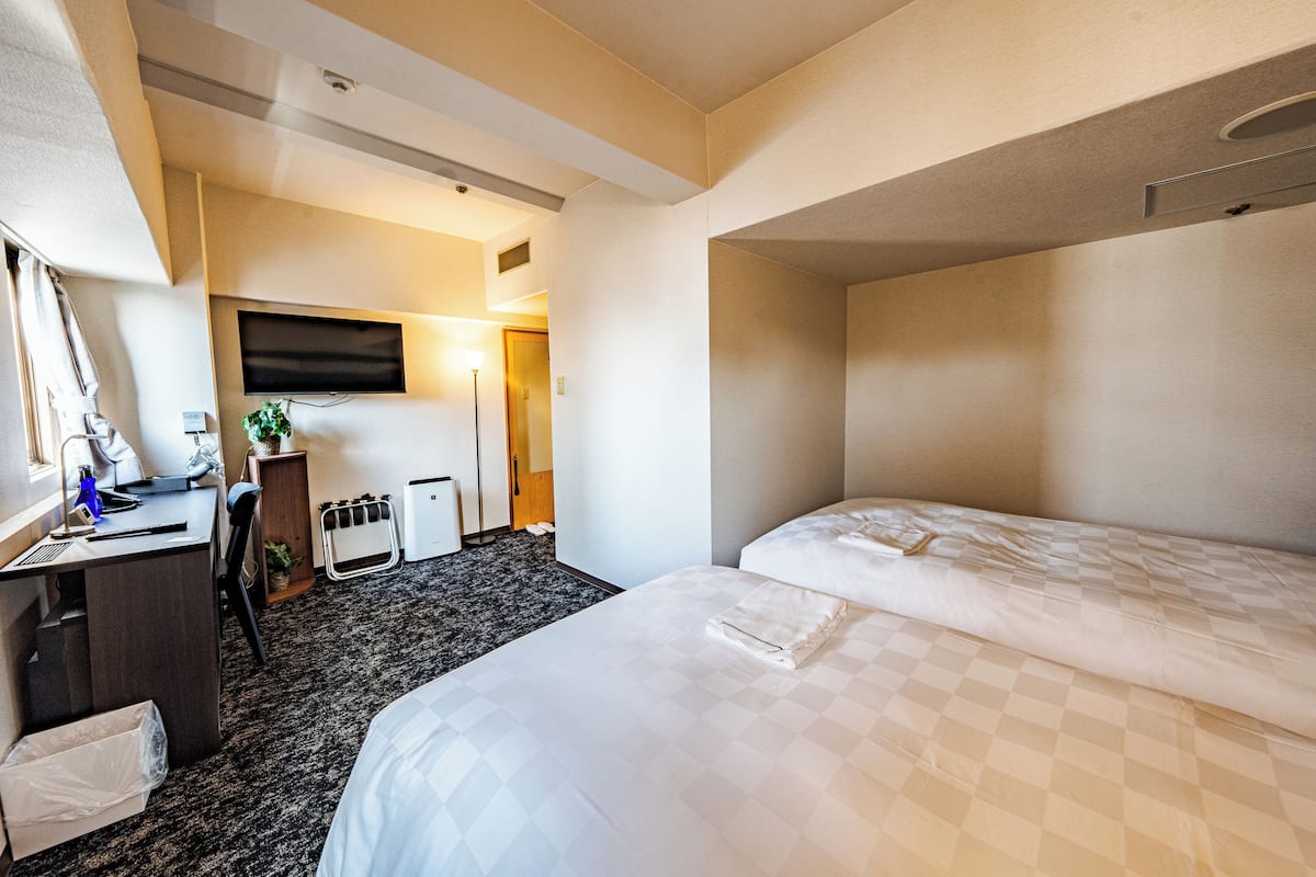 Deluxe Twin Room | Down comforters, desk, blackout drapes, iron/ironing board