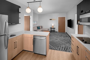Mini-fridge, microwave, stovetop, dishwasher