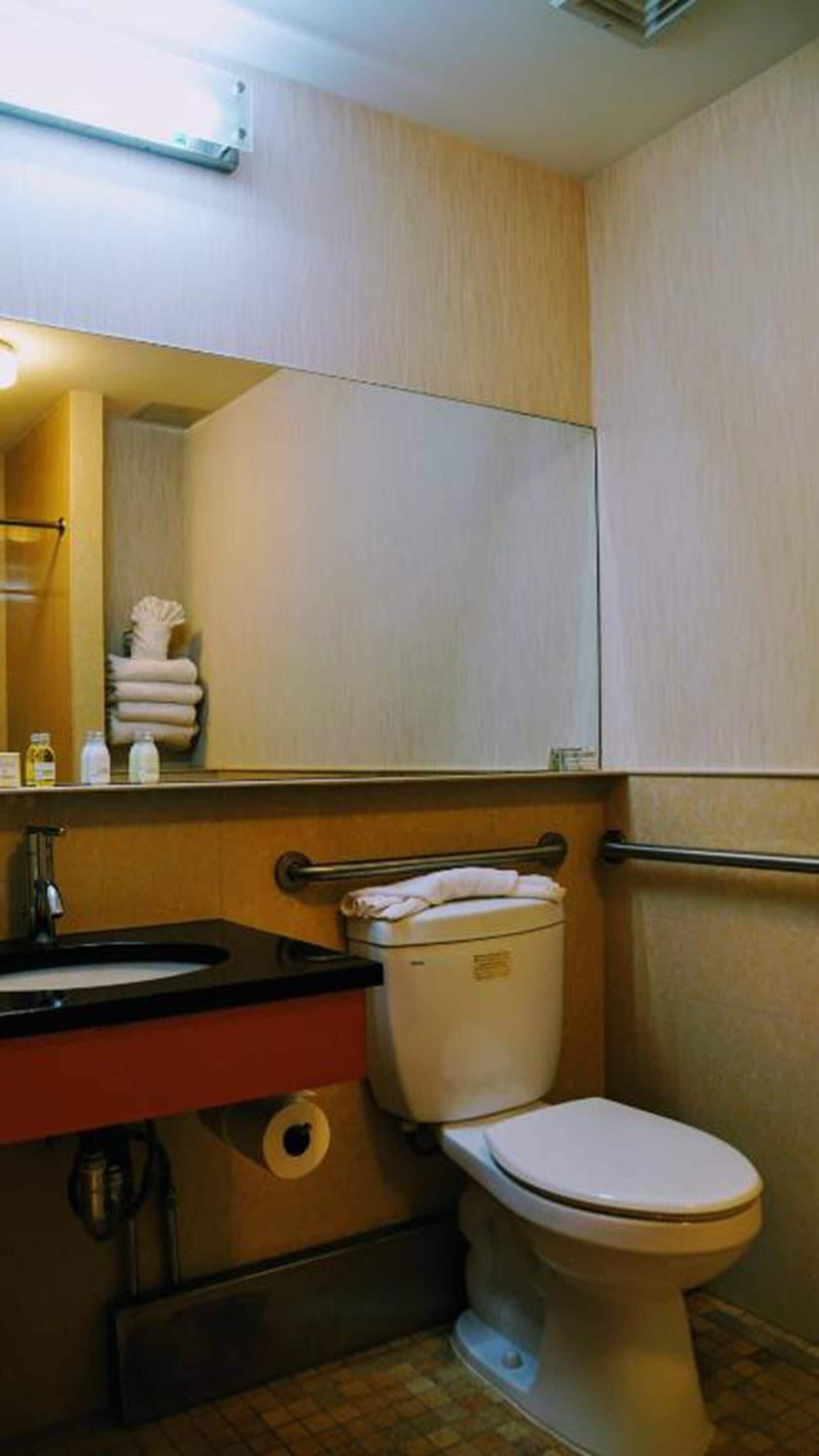 standard double room (ada) | bathroom | combined shower/bathtub, deep-soaking bathtub, rainfall showerhead