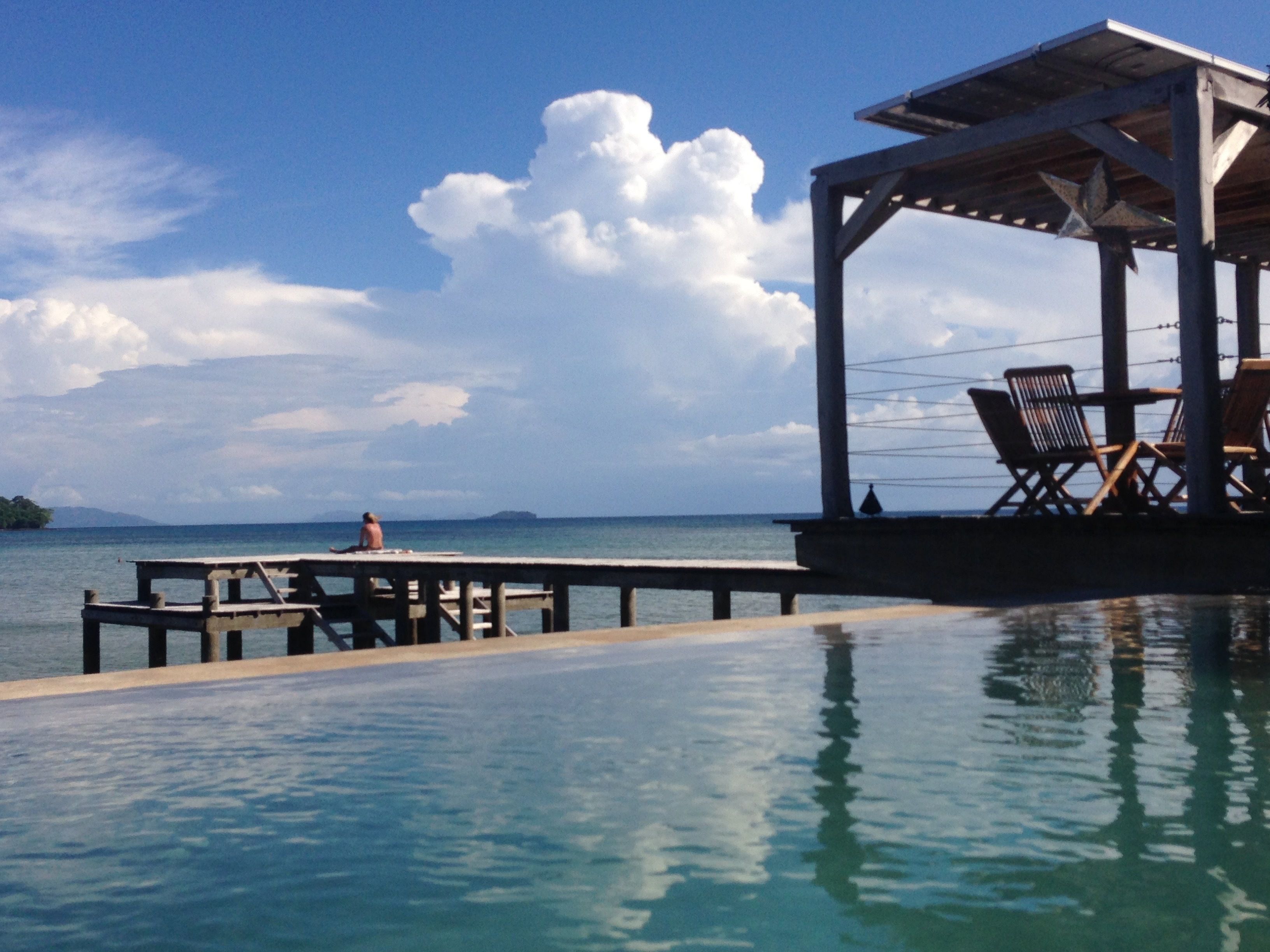 outdoor pool, pool loungers