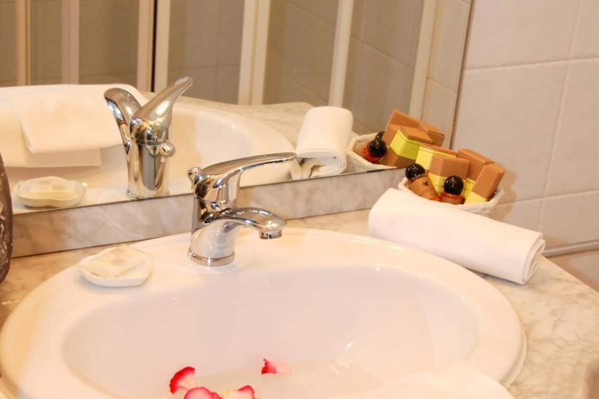 shower, free toiletries, hair dryer