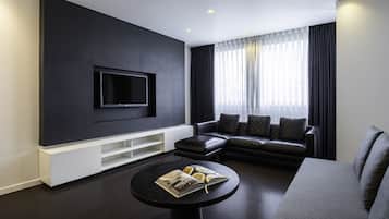 32-inch flat-screen TV with satellite channels, TV