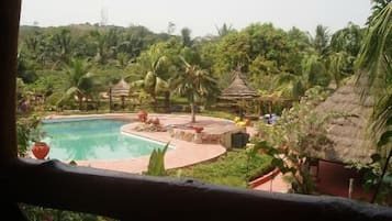 Outdoor pool, pool umbrellas