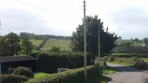 A rural road with a hedge and a utility pole. - Dykefield Farm B&B (Mauchline)